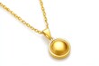 © SutikawatiVibes - Gold necklace featuring a simple, round pendant hangs against a crisp, white background