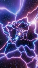 Wall Mural - dynamic video of neon lightning bolts spiraling in a cosmic scene, captured from a centered angle, c