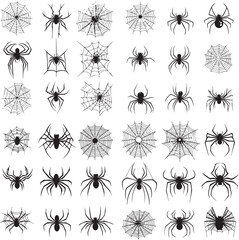 seamless vector pattern of spiders and webs in doodle style for halloween design and decoration
