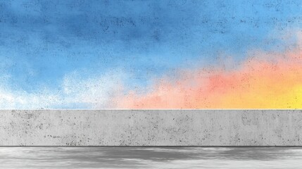 Poster - A serene abstract landscape showcasing a textured concrete surface against a colorful, gradient sky of blues, pinks, and yellows.