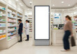 © lucas - Empty Digital Billboard in a Modern Pharmacy with Customers and Over-the-Counter Medications