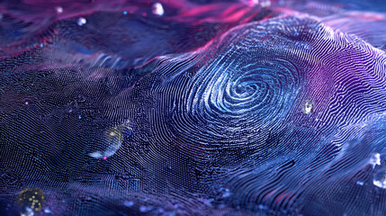 Poster - Abstract image, blue and purple textured surface, swirling pattern, resembling fingerprint or data visualization, ideal for technology or science background