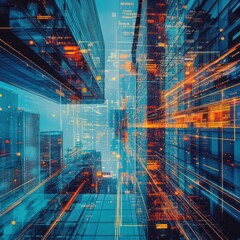 Poster - A futuristic cityscape interwoven with digital data streams.