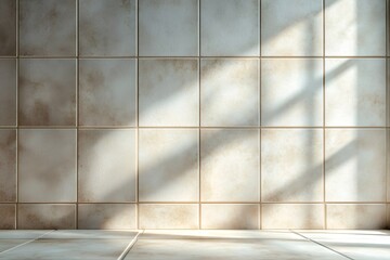 Poster - Sunlight illuminating tiled wall and floor in empty room