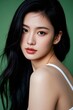 © haiqiang - a close up of a woman with long black hair and a white top