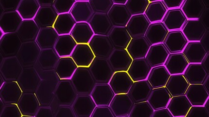 Fototapete - Abstract pattern of vibrant purple and yellow hexagons.