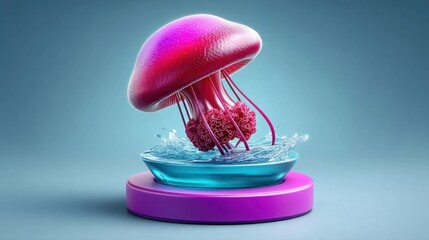 Leinwandbilder - Abstract Pink Jellyfish in a Blue Bowl Digital Rendering