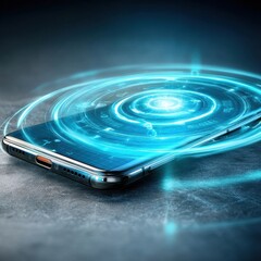 Leinwandbilder - Futuristic Blue Smartphone with Glowing Digital Interface
