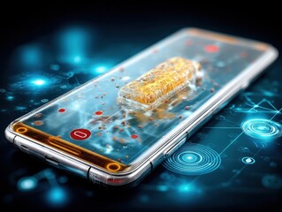 Leinwandbilder - Glowing Particle Object on Smartphone Screen Digital Illustration