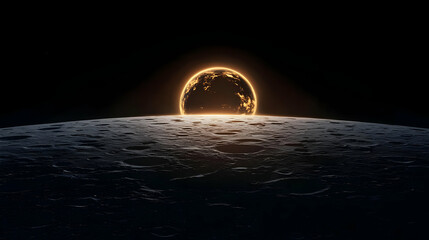 Wall Mural - Digital Illustration Of Sunrise On The Moon