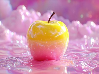 Leinwandbilder - Surreal Pink and Yellow Apple in a Bubble Bath