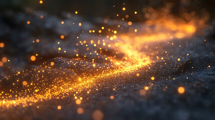 Poster - Dramatic abstract image of glowing particles on a dark surface.  Ideal for backgrounds, technology, luxury, and energy concepts. Evokes feelings of magic, power, and innovation.