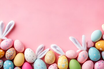 Poster - Easter background with eggs and bunny ears. Easter concept, with copy space for text