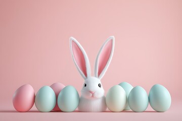 Poster - Easter background with eggs and bunny ears. Easter concept, with copy space for text