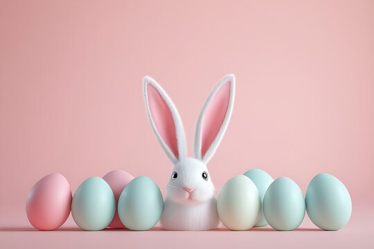 Easter background with eggs and bunny ears. Easter concept, with copy space for text