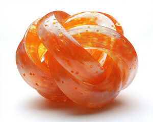 Poster - elastic sculpture of orange translucent band with specular highlights on a pure white background