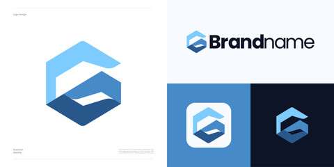 Fototapete - Creative idea letter G hexagon shape logo icon design vector element editable, Abstract symbol initial G polygon with blue flat color for technology and brand identity business sign