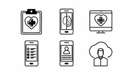 Poster - Collection of healthcare related icons including clipboard, phone, computer and cloud doctor created with generated ai