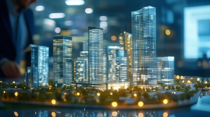 a team of developers and businessmen are working on a new modern business park project in the office