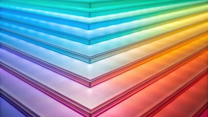 Aufkleber - A closeup featuring overlapping layers of translucent panels where each layer glows with a different hue providing a depth and complexity to the color display.