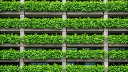 Poster - A closeup image of a green wall adorned with vertical plants seamlessly integrated into the side of a modular parking structure emphasizing ecofriendliness and urban greenery.