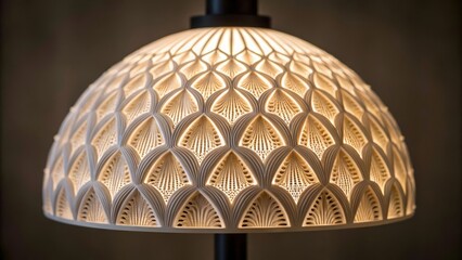 Aufkleber - A closeup of a 3Dprinted lamp with an innovative shade design displaying delicate patterns that create mesmerizing light projections emphasizing both functionality and artistic
