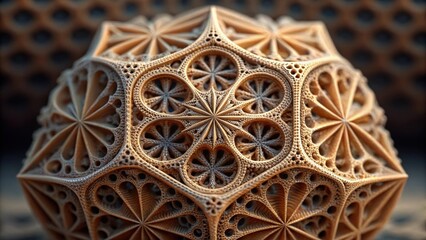 Aufkleber - A closeup of a computergenerated model featuring fractal patterns and algorithmic designs emphasizing the intricate details produced by AIguided design tools.