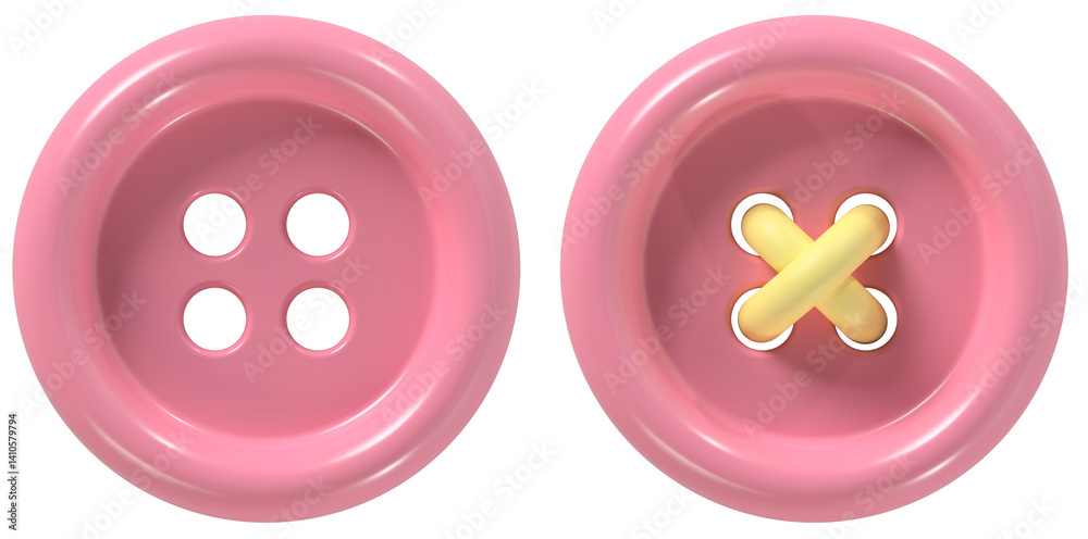 Buttons Without Thread 3D illustration of round pink shirt buttons, with and without sewing ...