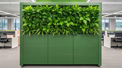 Aufkleber - A closeup of a green wall installation within a movable office unit featuring a lush display of plants that enhance indoor air quality and aesthetics.
