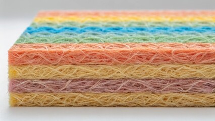 Poster - A closeup of a highperformance fireproof insulation layer revealing its fibrous composition interwoven fibers and a variety of colors that illustrate its distinct material