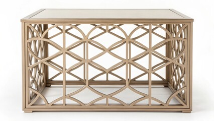 Poster - A closeup of an elegant side table with an intricate lattice design highlighting the interplay of light and shadow through its open framework giving an airy modern feel to indoor