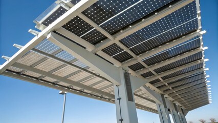 Poster - A closeup of an architecturally stunning sunshade device that doubles as a solar collector with sleek lines and embedded photovoltaic cells that reflect modern design.