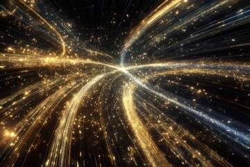 Poster - Exploration of a cosmic tunnel filled with shimmering stars and light trails