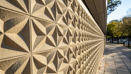 Poster - A closeup of a textured surface on a 3Dprinted wall panel capturing the interplay of shadows and details emphasizing the realism achieved through advanced printing techniques.