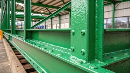 Aufkleber - A closeup of a vibrant green rustpreventive coating on a steel frame illustrating sustainable practices in the lifecycle of recyclable materials.