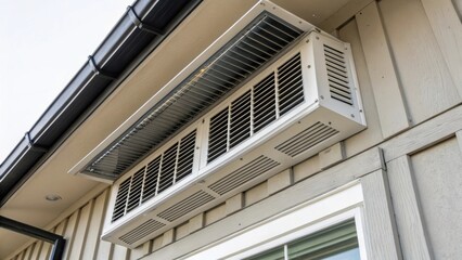 Poster - A closeup of a venting system integrated into the envelope showcasing its design for natural ventilation to maintain comfortable indoor temperatures.