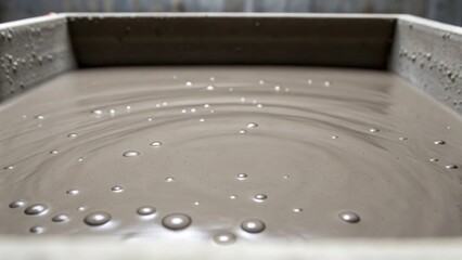 Poster - A closeup of fresh concrete cascading from a large hopper capturing the smooth texture and rich gray color with small air bubbles forming on the surface.