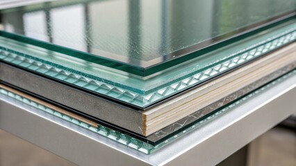 Aufkleber - A closeup of the edge of a glass panel revealing the layered structure of advanced coatings that contribute to insulating properties and overall durability.