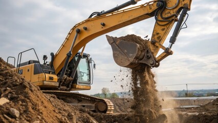 Poster - A closeup of the excavators hydraulic system in action clearly showing the controlled and powerful movements responsible for accurate digging tasks.