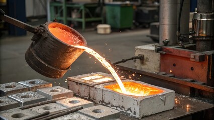 Poster - A closeup of the manufacturing process of transparent aluminum where the molten material flows into a mold capturing the transformation from raw material to a finished product.
