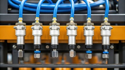 Aufkleber - A closeup of the machines pneumatic system highlighting hoses and valves that control the paint pressure for a consistent application.