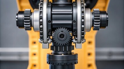 Aufkleber - A closeup of the robotic arms wrist joint showing the intricate gears and servos that allow for fine adjustments in angle and height during the installation process.