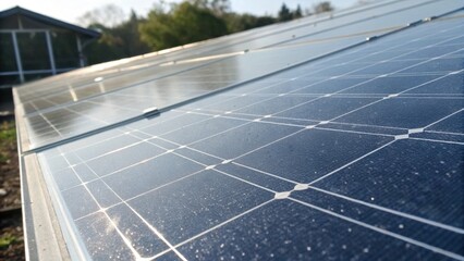 Poster - A detailed closeup displaying the panels surface finish which reflects light gently hinting at its role in reducing energy costs via passive heating techniques.