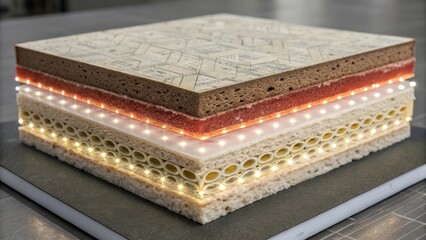 Aufkleber - A detailed illustration of a composite material used in a digital twin model showcasing the microscopic layering and bonding within the material structure illuminated to enhance