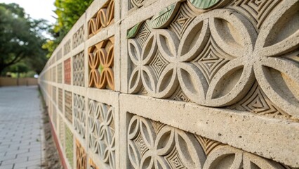 Poster - A medium closeup capturing the intricate patterns of a sustainably constructed wall made with lowcarbon cement showcasing the blend of modern design and ecofriendly materials.