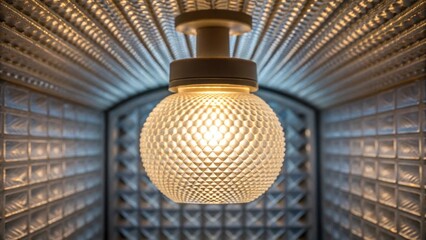 Leinwandbilder - A medium closeup focusing on an energyefficient light fixture inside a 3Dprinted home created from recycled glass with the light reflecting off the textured surface.