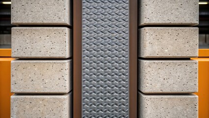 Aufkleber - A medium closeup focusing on the sustainable materials used in the design of modular parking structures showcasing textured concrete panels and recycled metal accents.