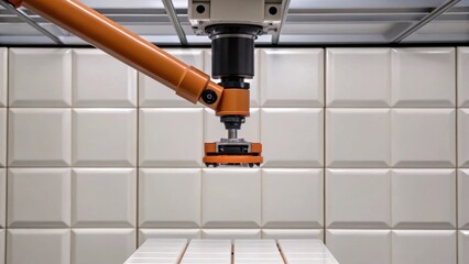 Fototapete - A medium closeup highlighting the delicate interaction between the robotic arm and a newly installed ceiling tile capturing the moment of placement with a focus on the arms