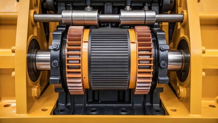 Aufkleber - A medium closeup highlighting the machines powerful motor assembly with visible wiring and gears illustrating the robust construction for highefficiency performance.