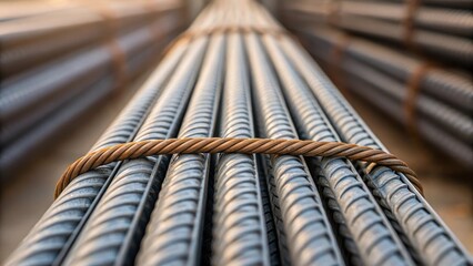 Aufkleber - A medium closeup of a bundle of rebar sped together showcasing the pristine condition of the nanoengineered materials ready for installation on a modern construction project.